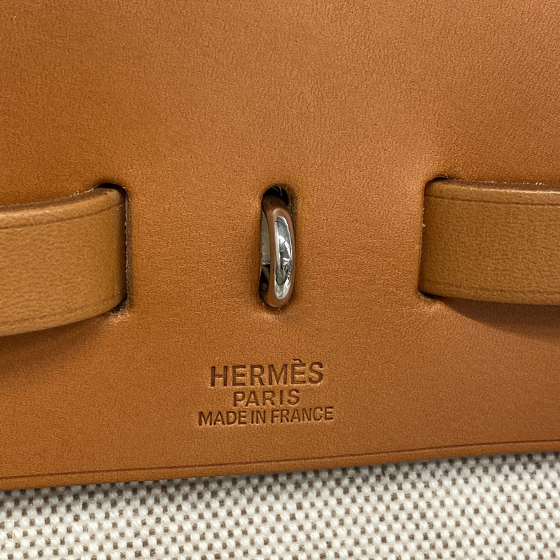 【6ia0122】エルメス ハンドバッグ エールバッグMM トワルアッシュ ナチュラル シルバー金具 □C刻印 2wayバッグ【中古】レディース