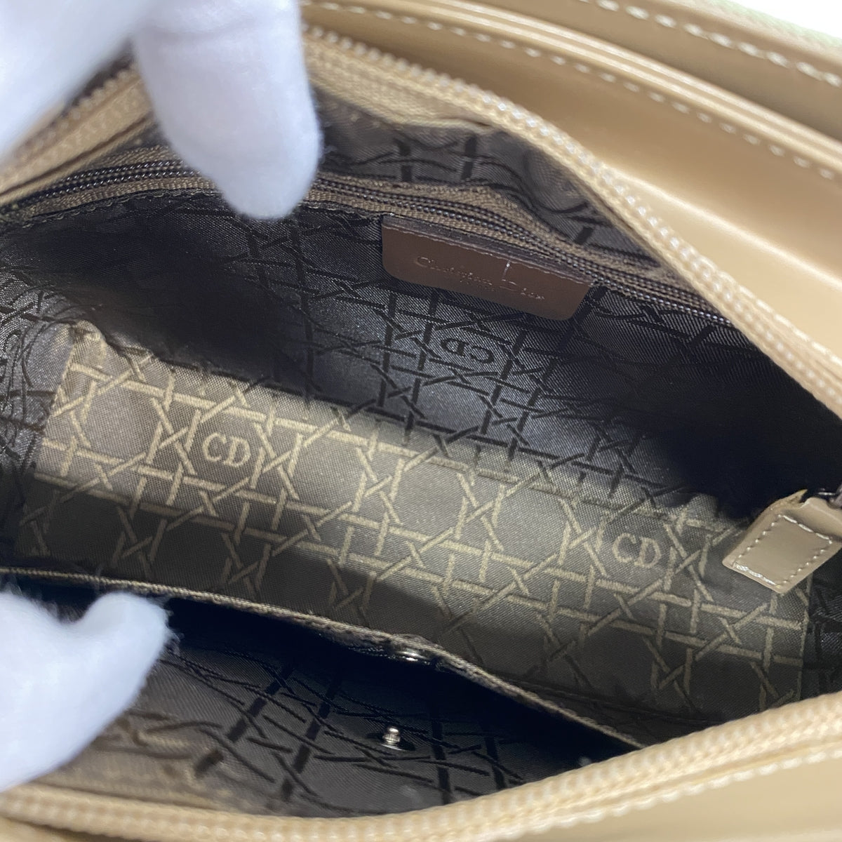 【6ia0124】クリスチャンディオール ショルダーバッグ カナージュ ナイロン グリーン シルバー金具【中古】レディース