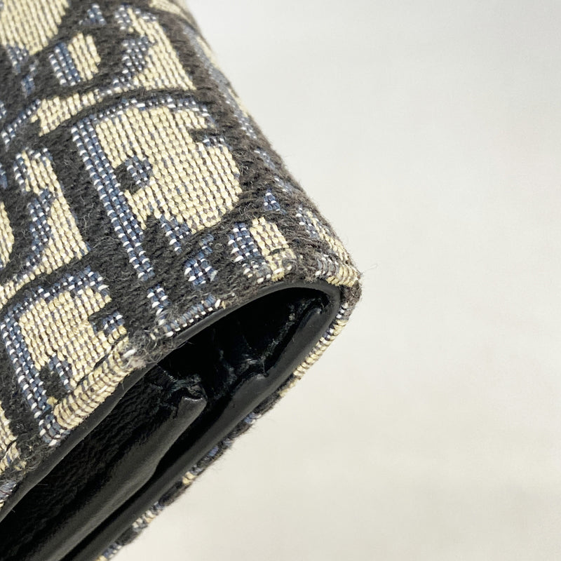 【6ia0125】クリスチャンディオール 長財布 オブリーク キャンバス ベージュ ブラック シルバー金具【中古】メンズ