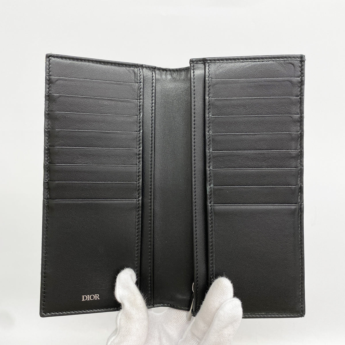 【6ia0125】クリスチャンディオール 長財布 オブリーク キャンバス ベージュ ブラック シルバー金具【中古】メンズ