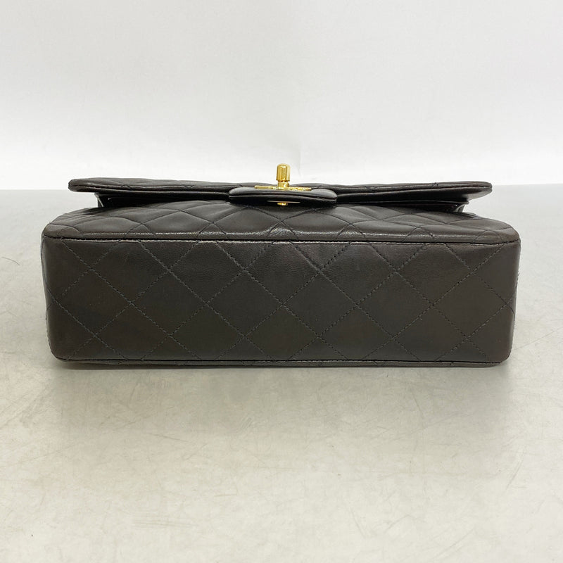 【6ia0129】シャネル ショルダーバッグ マトラッセ Wフラップ Wチェーン ラムスキン ブラック ゴールド金具【中古】レディース