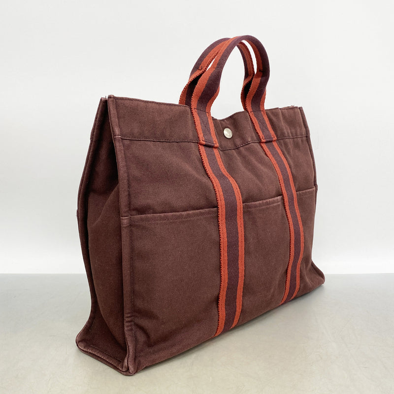 【6ia0139】エルメス トートバッグ フールトゥMM キャンバス ブラウン シルバー金具【中古】メンズ レディース ユニセックス