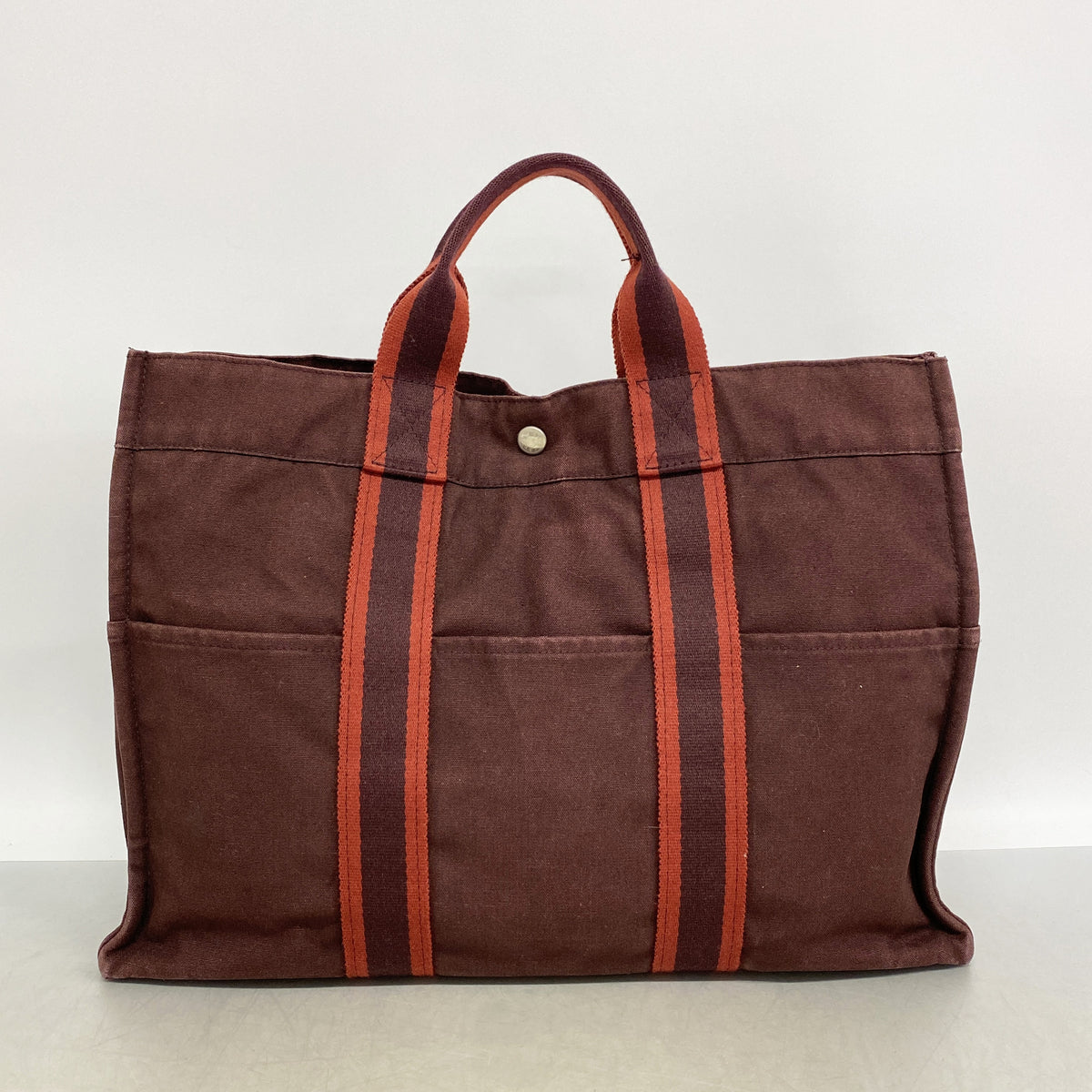 【6ia0139】エルメス トートバッグ フールトゥMM キャンバス ブラウン シルバー金具【中古】メンズ レディース ユニセックス
