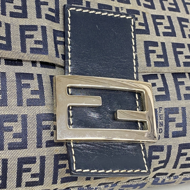 【6ia0149】フェンディ ハンドバッグ ズッキーノ マンマバケット ナイロンキャンバス ネイビー シルバー金具【中古】レディース