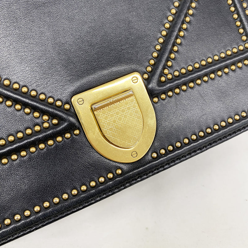 【6ia0175】クリスチャンディオール ショルダーバッグ ディオラマ レザー ブラック ゴールド金具【中古】レディース