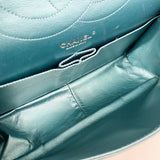 【6ia0176】シャネル ショルダーバッグ 2.55/マトラッセ Wフラップ Wチェーン レザー メタリックブルー シルバー金具【中古】レディース