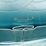 【6ia0176】シャネル ショルダーバッグ 2.55/マトラッセ Wフラップ Wチェーン レザー メタリックブルー シルバー金具【中古】レディース