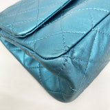 【6ia0176】シャネル ショルダーバッグ 2.55/マトラッセ Wフラップ Wチェーン レザー メタリックブルー シルバー金具【中古】レディース