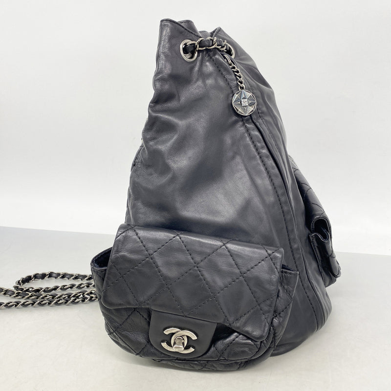 【6ia0177】シャネル リュック・デイパック マトラッセ レザー ブラック シルバー金具【中古】レディース