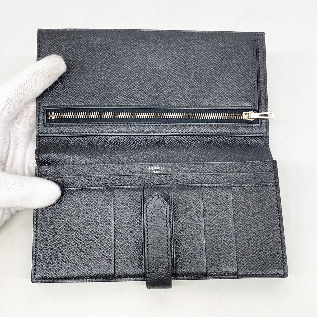 【6ia0178】エルメス 長財布 ベアンスフレ ヴォーエプソン ブラック シルバー金具 C刻印【中古】メンズ レディース ユニセックス