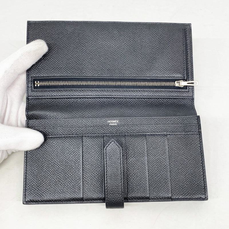 【6ia0178】エルメス 長財布 ベアンスフレ ヴォーエプソン ブラック シルバー金具 C刻印【中古】メンズ レディース ユニセックス