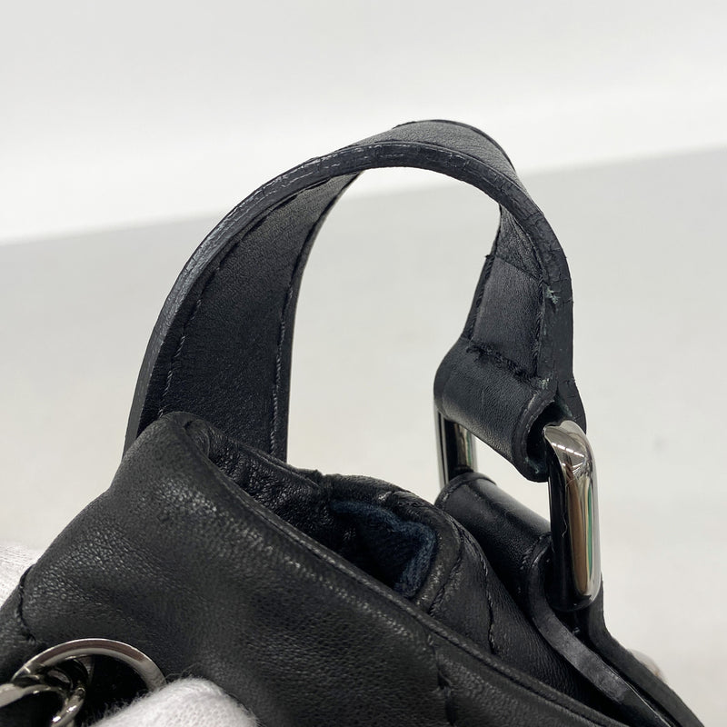 【6ia0182】シャネル ショルダーバッグ マトラッセ Wチェーン レザー ブラック シルバー金具【中古】レディース