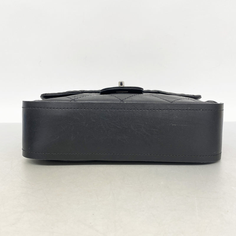 【6ia0182】シャネル ショルダーバッグ マトラッセ Wチェーン レザー ブラック シルバー金具【中古】レディース