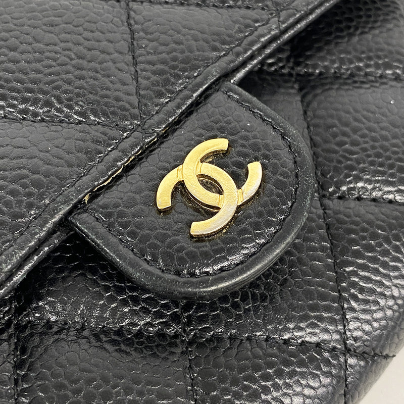 【6ia0184】シャネル 長財布 マトラッセ キャビアスキン ブラック ゴールド金具【中古】レディース