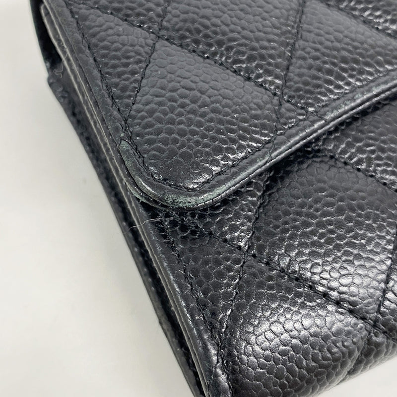 【6ia0184】シャネル 長財布 マトラッセ キャビアスキン ブラック ゴールド金具【中古】レディース