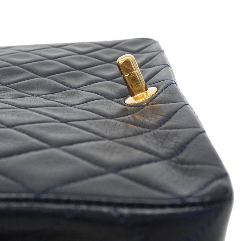 【6ia0191】シャネル ショルダーバッグ マトラッセ チェーンショルダー ラムスキン ネイビー ゴールド金具【中古】レディース