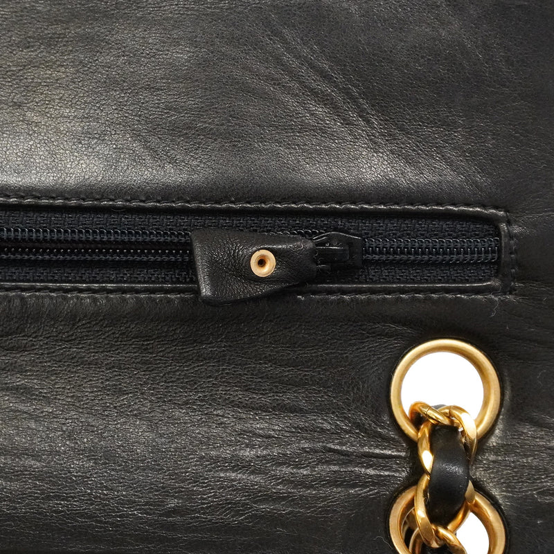 【6ia0192】シャネル ショルダーバッグ マトラッセ Wフラップ Wチェーン ラムスキン ブラック ゴールド金具【中古】レディース