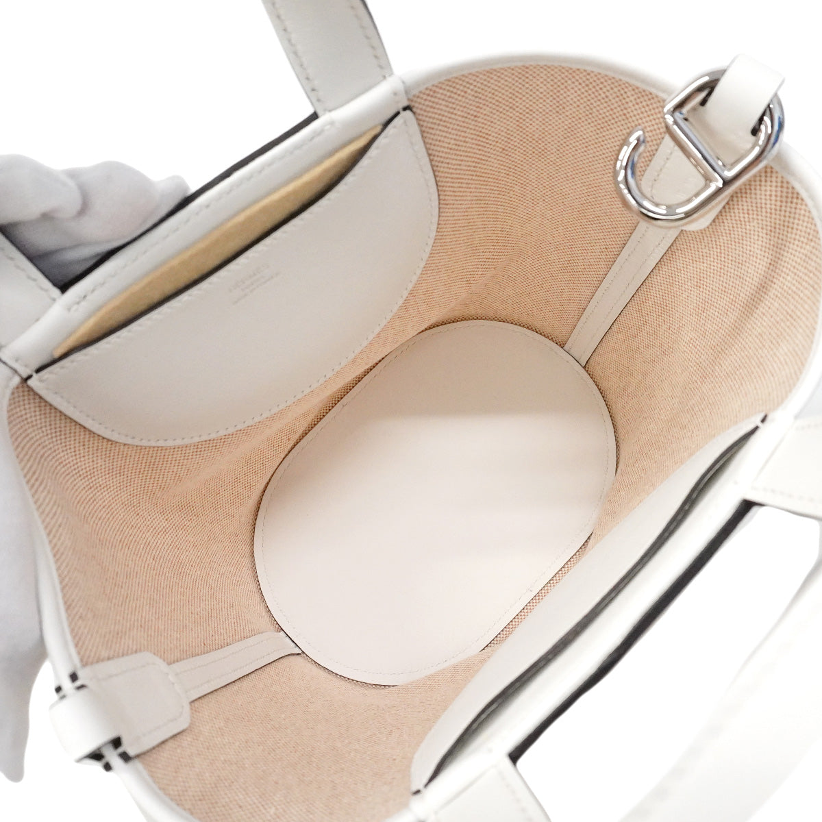 【6ia0195】エルメス ハンドバッグ インザループ18 トワルアッシュ ニューホワイト シルバー金具 W刻印【中古】レディース