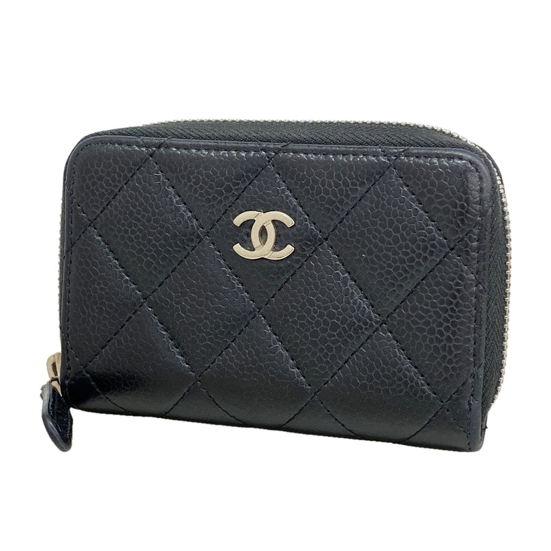 【6ia0231】シャネル コインケース マトラッセ キャビアスキン ブラック シルバー金具【中古】レディース