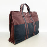 【6ia0242】エルメス トートバッグ フールトゥMM キャンバス ボルドー ブラック シルバー金具【中古】メンズ レディース ユニセックス