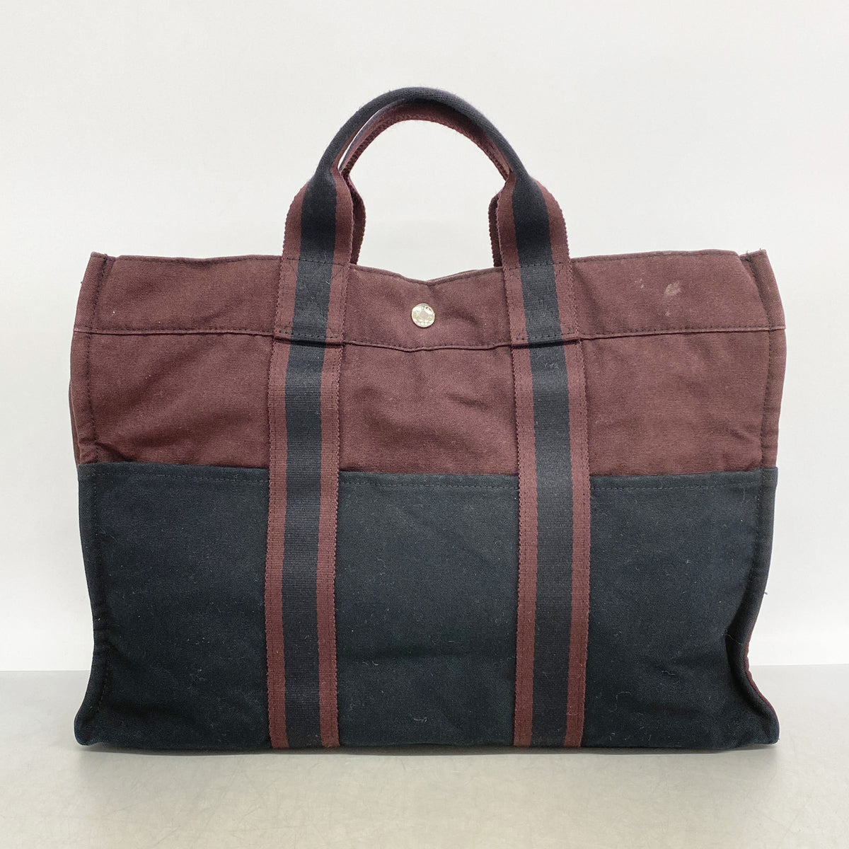 【6ia0242】エルメス トートバッグ フールトゥMM キャンバス ボルドー ブラック シルバー金具【中古】メンズ レディース ユニセックス