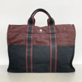 【6ia0242】エルメス トートバッグ フールトゥMM キャンバス ボルドー ブラック シルバー金具【中古】メンズ レディース ユニセックス