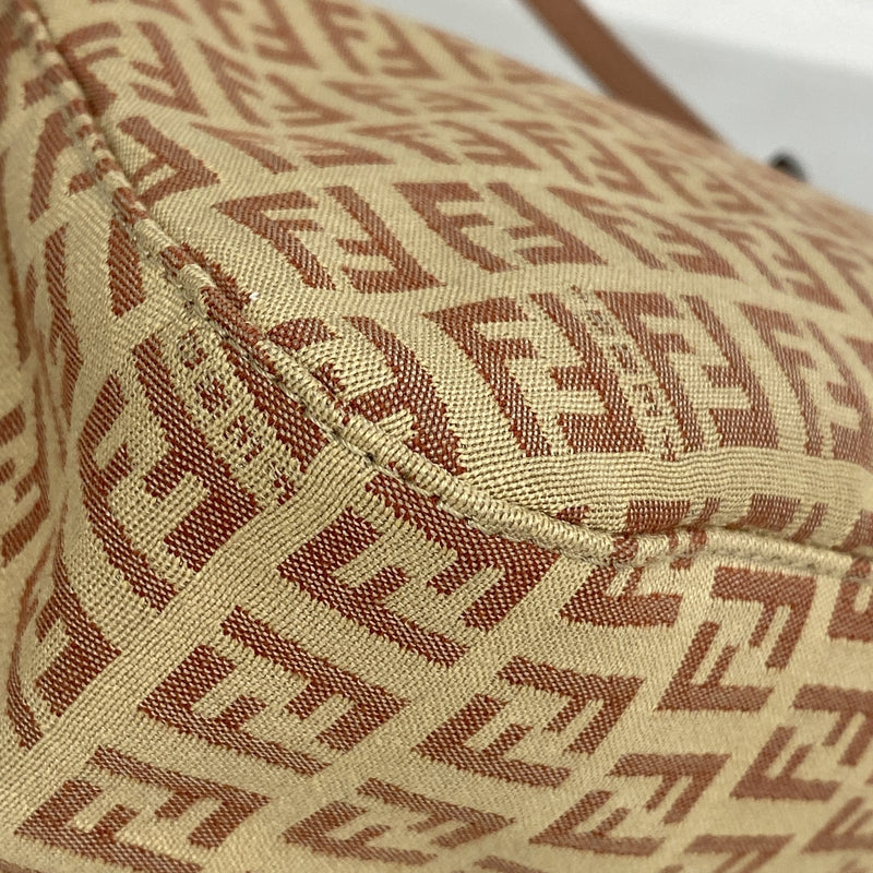 【6ia0264】フェンディ ハンドバッグ ズッキーノ ナイロンキャンバス ピンク ベージュ シルバー金具【中古】レディース