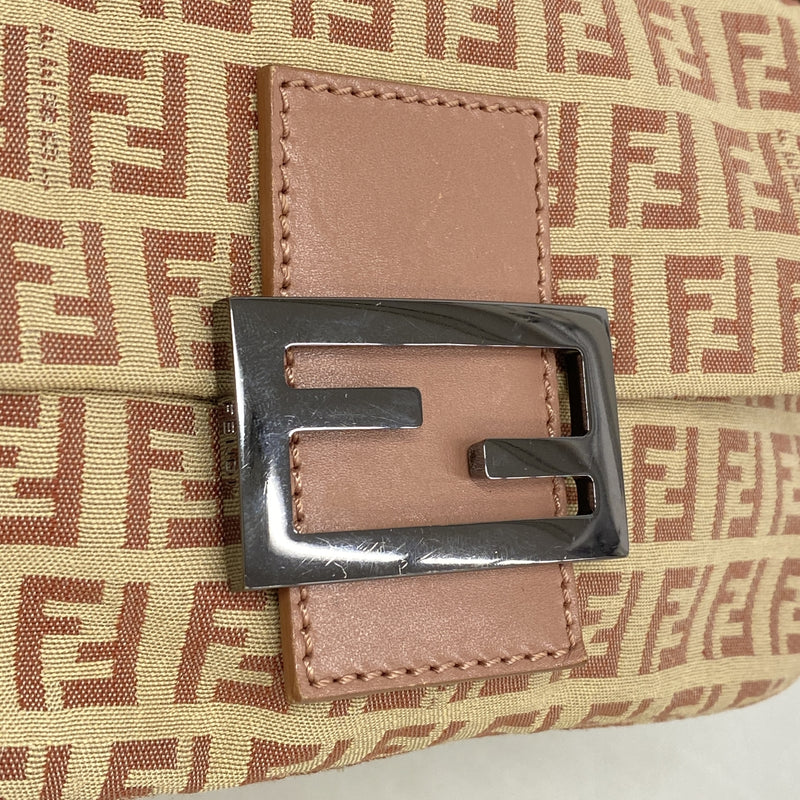 【6ia0264】フェンディ ハンドバッグ ズッキーノ ナイロンキャンバス ピンク ベージュ シルバー金具【中古】レディース