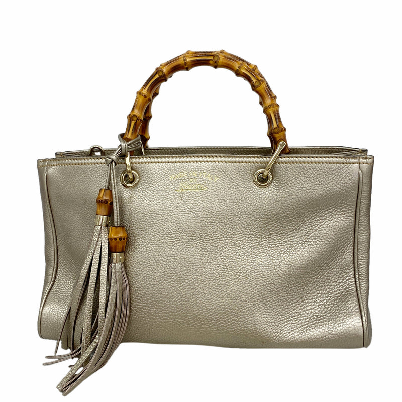 【6ia0271】グッチ ハンドバッグ バンブー 323660 レザー ゴールド シャンパンゴールド金具【中古】レディース