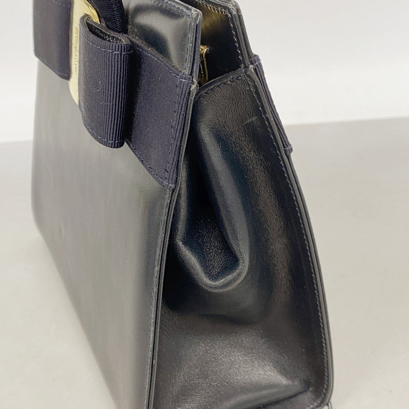 【6ia0350】サルヴァトーレフェラガモ ハンドバッグ ヴァラ レザー ネイビー ゴールド金具 2wayバッグ【中古】レディース