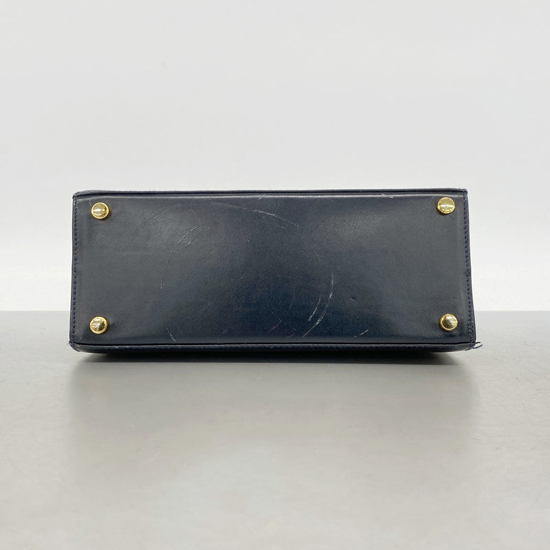 【6ia0350】サルヴァトーレフェラガモ ハンドバッグ ヴァラ レザー ネイビー ゴールド金具 2wayバッグ【中古】レディース