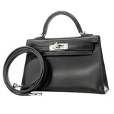 【6ia0353-e-g】エルメス ハンドバッグ ミニケリー2 ボックスカーフ ブラック シルバー金具 U刻印 2wayバッグ【中古】レディース