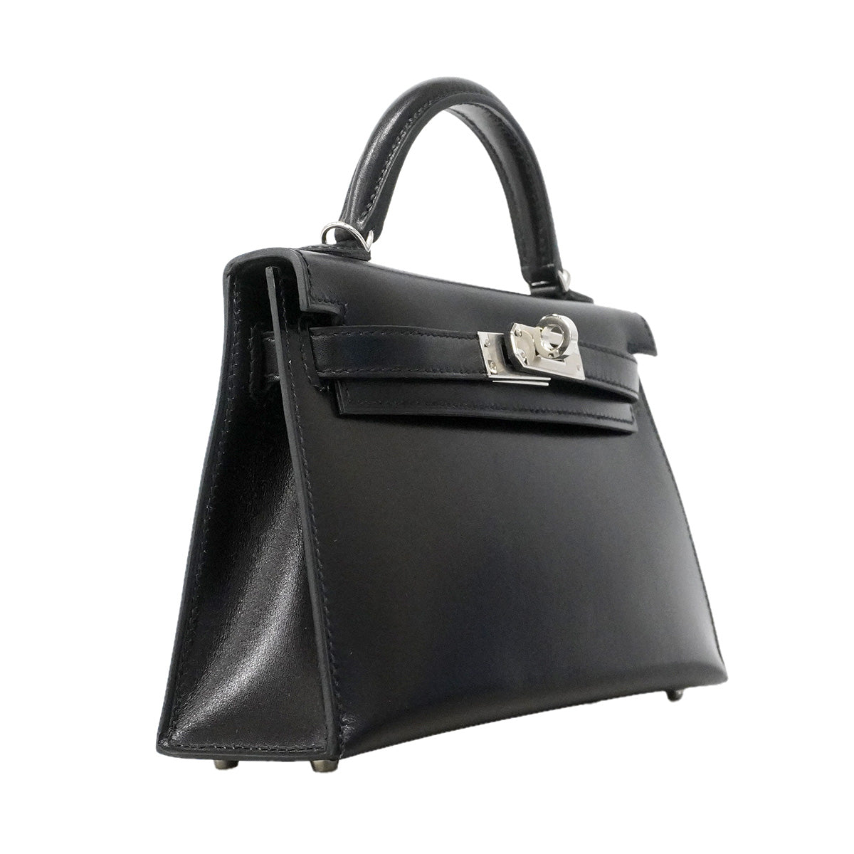 【6ia0353-e-g】エルメス ハンドバッグ ミニケリー2 ボックスカーフ ブラック シルバー金具 U刻印 2wayバッグ【中古】レディース