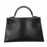 【6ia0353-e-g】エルメス ハンドバッグ ミニケリー2 ボックスカーフ ブラック シルバー金具 U刻印 2wayバッグ【中古】レディース