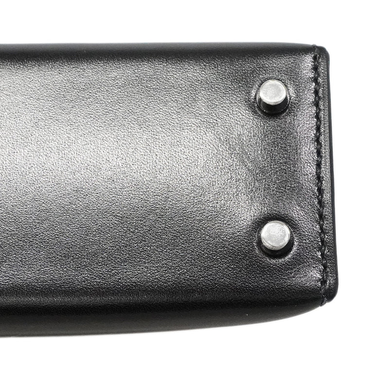 【6ia0353-e-g】エルメス ハンドバッグ ミニケリー2 ボックスカーフ ブラック シルバー金具 U刻印 2wayバッグ【中古】レディース
