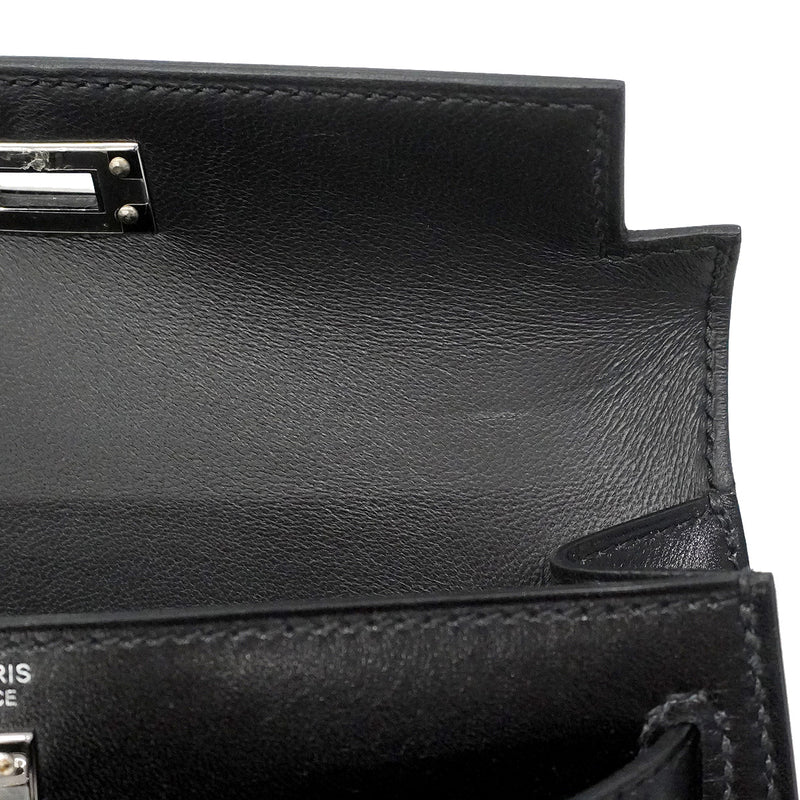 【6ia0353-e-g】エルメス ハンドバッグ ミニケリー2 ボックスカーフ ブラック シルバー金具 U刻印 2wayバッグ【中古】レディース