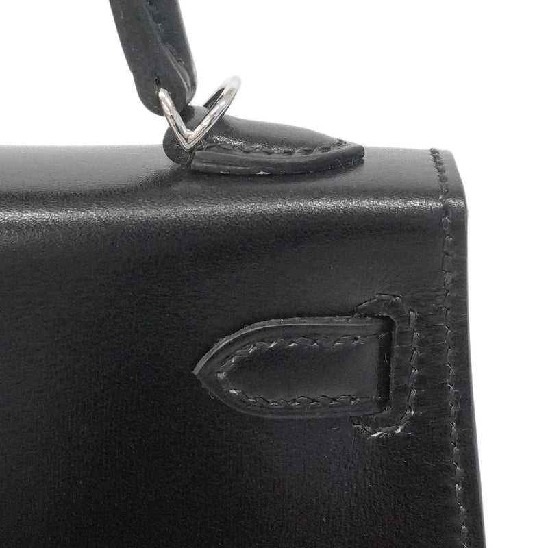 【6ia0353-e-g】エルメス ハンドバッグ ミニケリー2 ボックスカーフ ブラック シルバー金具 U刻印 2wayバッグ【中古】レディース