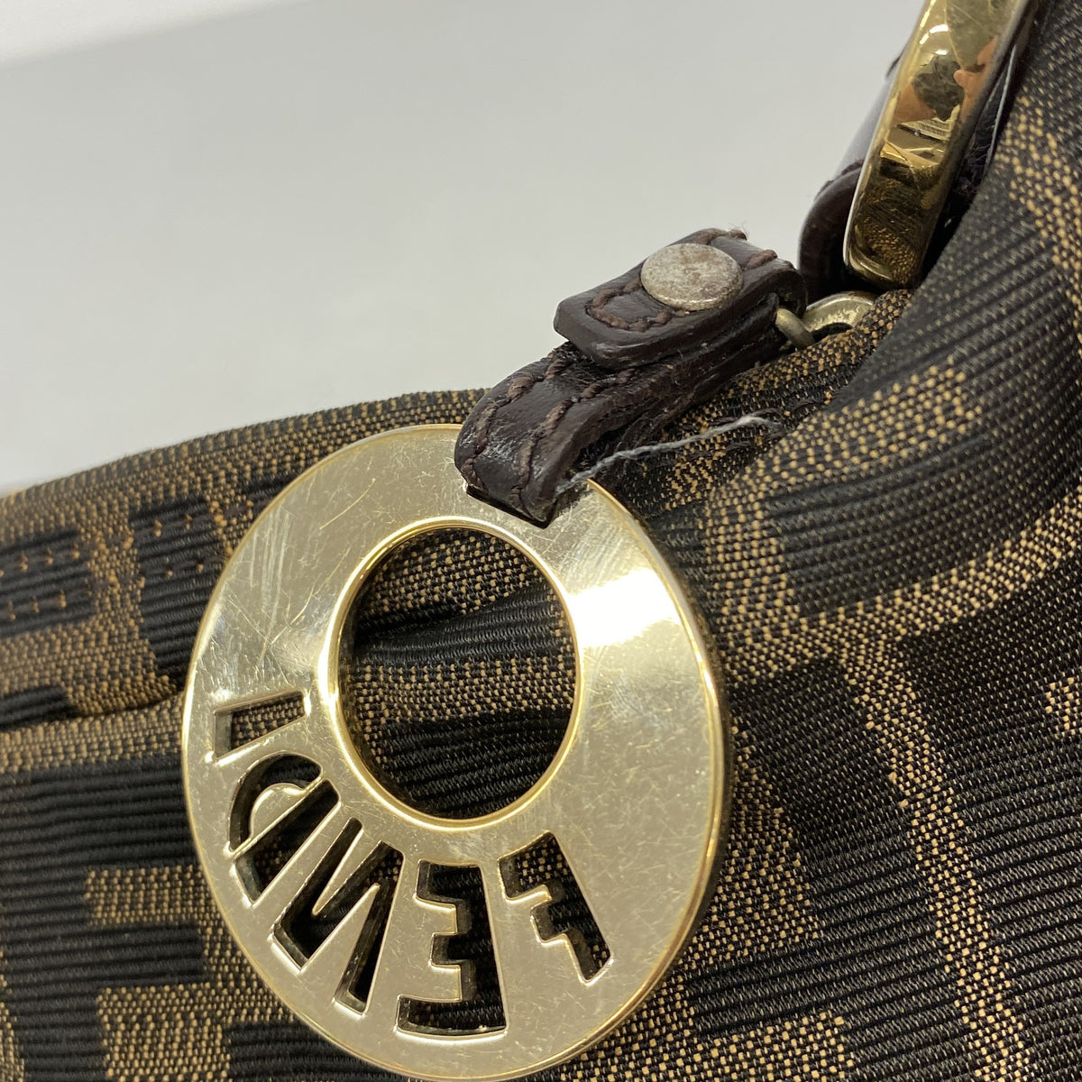 【6ia0362】フェンディ ショルダーバッグ ズッカ ナイロンキャンバス ブラウン シャンパンゴールド金具【中古】レディース
