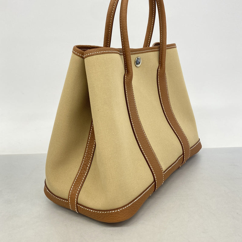 【6ia0385】エルメス トートバッグ ガーデンパーティTPM トワルオフィシエ ゴールド トレンチ シルバー金具 B刻印【中古】レディース