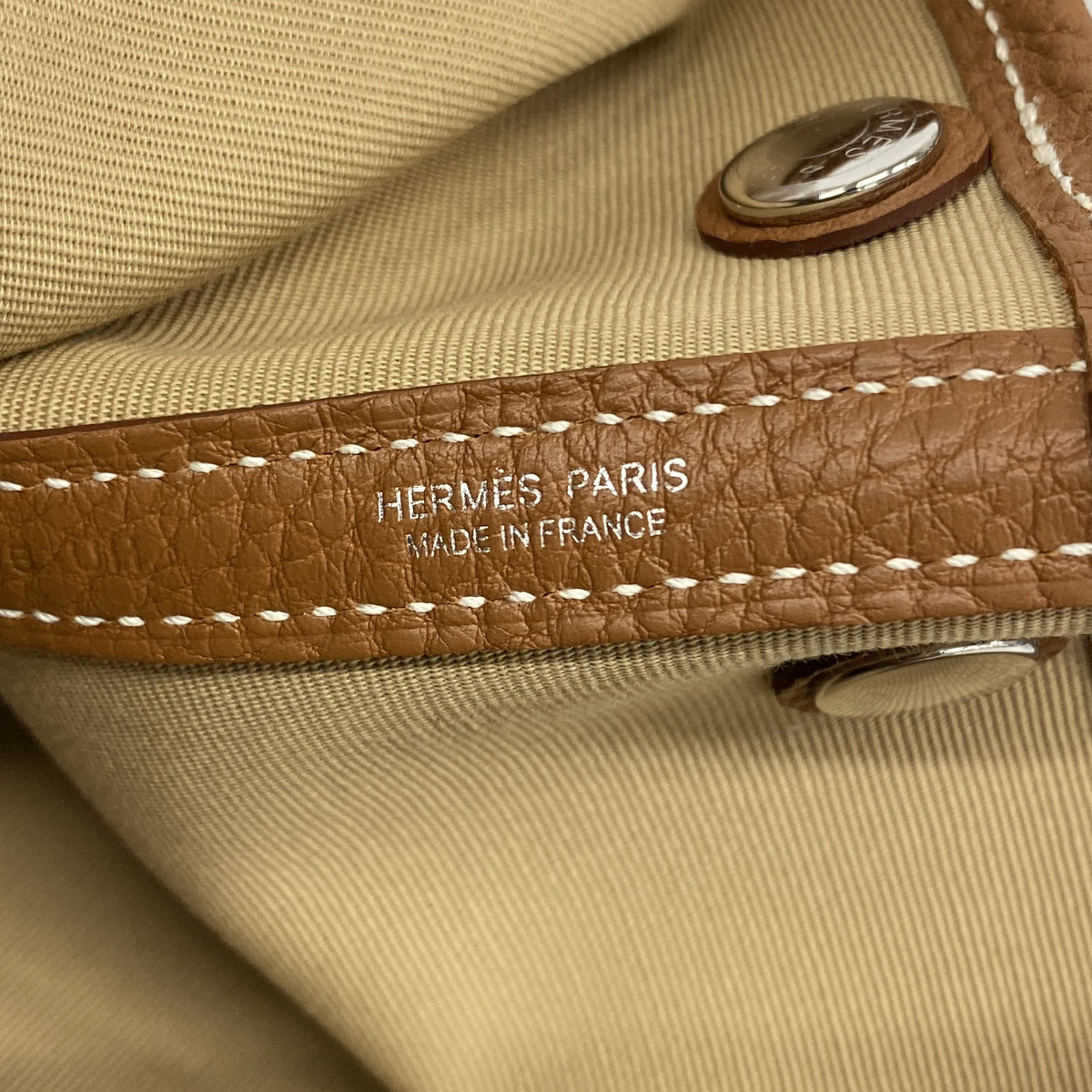 【6ia0385】エルメス トートバッグ ガーデンパーティTPM トワルオフィシエ ゴールド トレンチ シルバー金具 B刻印【中古】レディース
