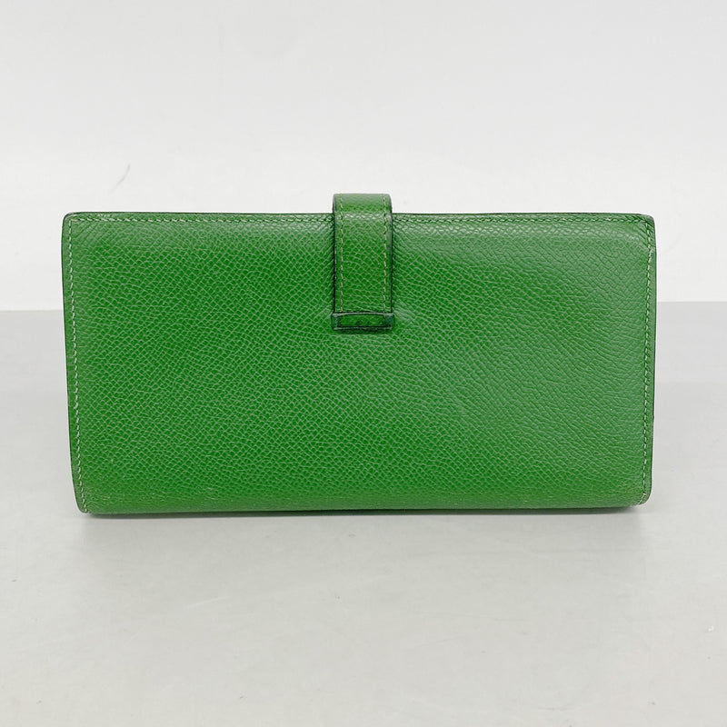 【6ia0386】エルメス 長財布 ベアンスフレ ヴォーエプソン バンブー シルバー金具 □N刻印【中古】メンズ レディース ユニセックス