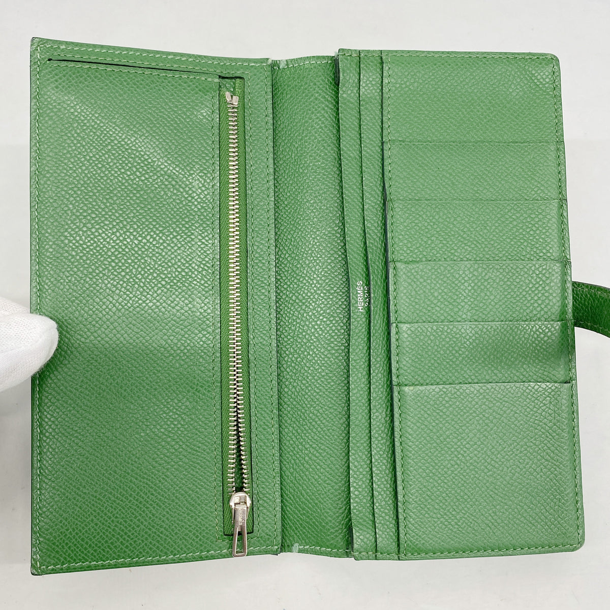 【6ia0386】エルメス 長財布 ベアンスフレ ヴォーエプソン バンブー シルバー金具 □N刻印【中古】メンズ レディース ユニセックス