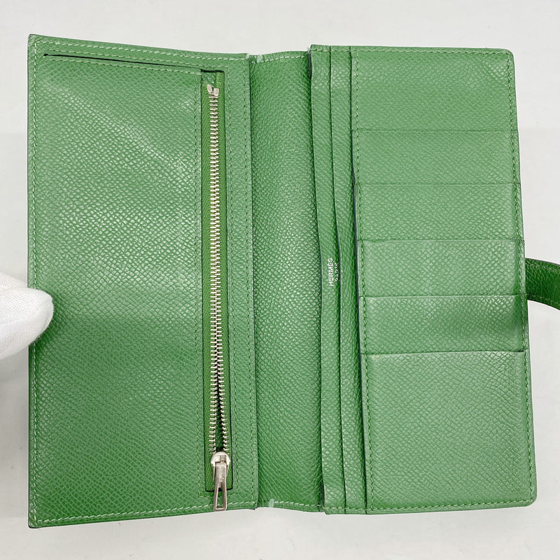 【6ia0386】エルメス 長財布 ベアンスフレ ヴォーエプソン バンブー シルバー金具 □N刻印【中古】メンズ レディース ユニセックス