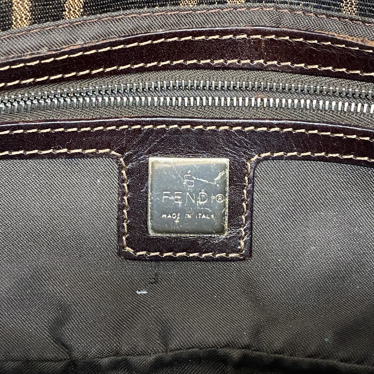 【6ia0395】フェンディ ハンドバッグ ズッカ ナイロンキャンバス ブラウン シルバー金具【中古】レディース