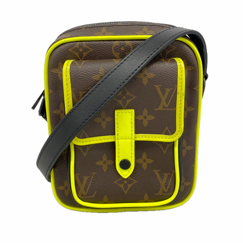 【6ia0412】ルイヴィトン ショルダーバッグ モノグラム・マカサー クリストファーウェアラブルウォレット M80793 ブラウン ネオンイエロー【中古】レディース