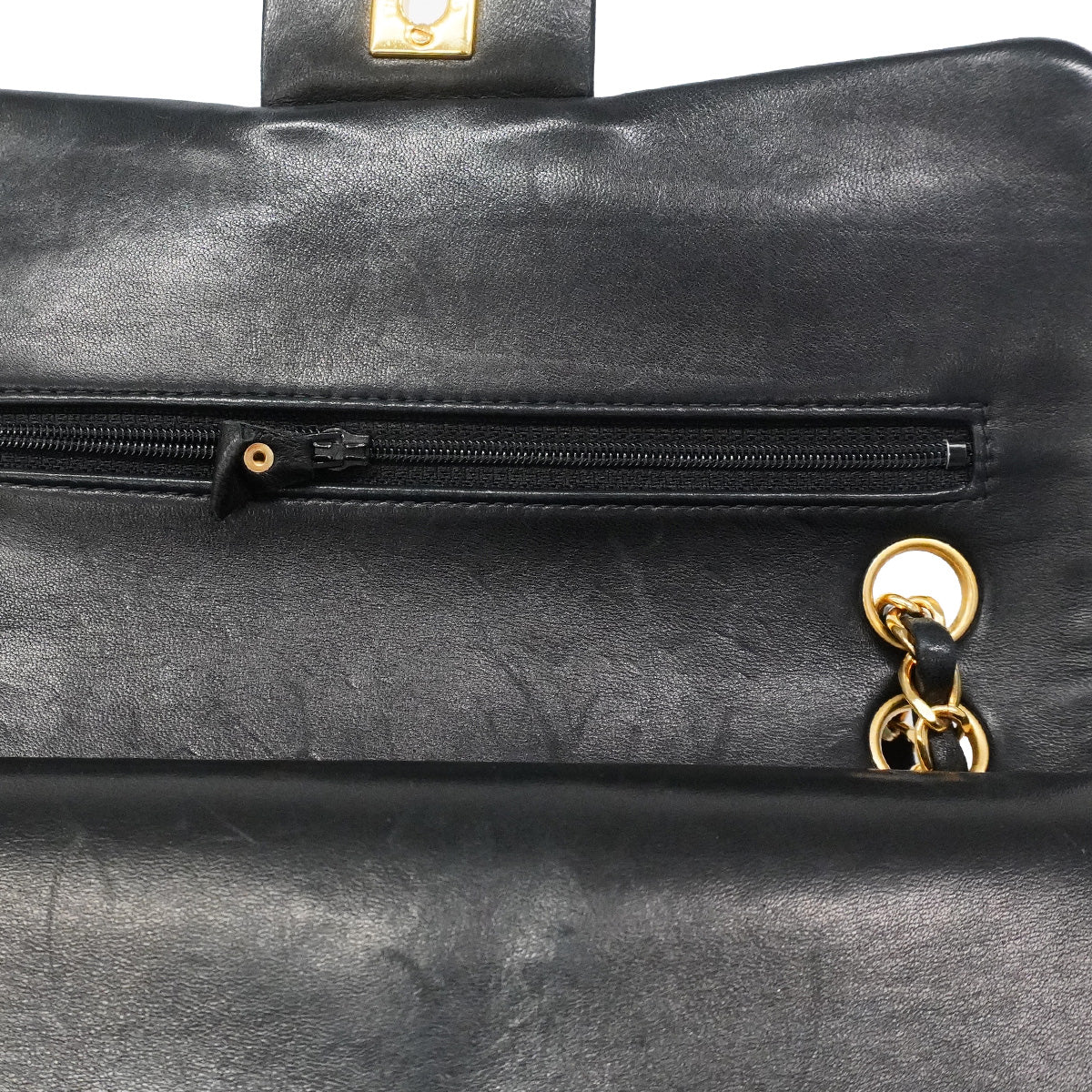 【6ia0427】シャネル ショルダーバッグ マトラッセ Wフラップ Wチェーン ラムスキン ブラック ゴールド金具【中古】レディース