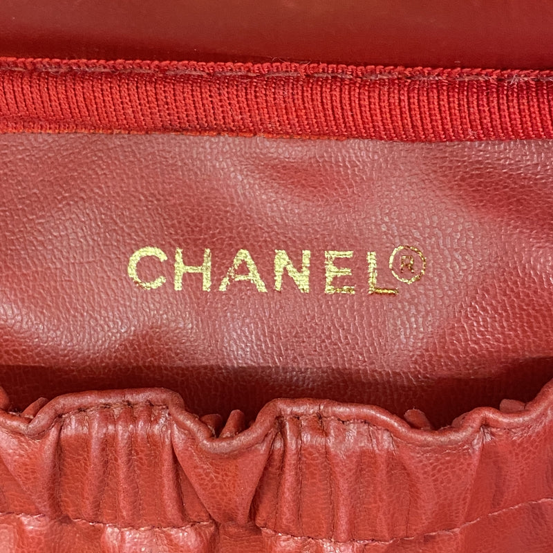 【6ia0429】シャネル バニティバッグ キャビアスキン レッド ゴールド金具【中古】レディース