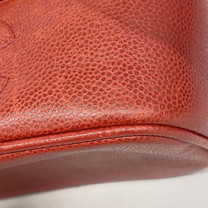 【6ia0429】シャネル バニティバッグ キャビアスキン レッド ゴールド金具【中古】レディース