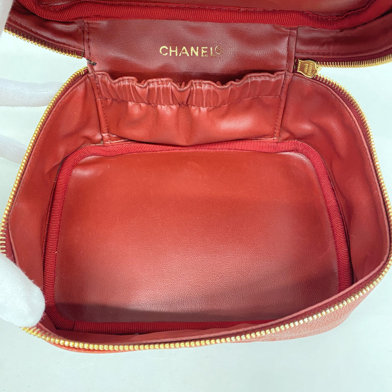 【6ia0429】シャネル バニティバッグ キャビアスキン レッド ゴールド金具【中古】レディース