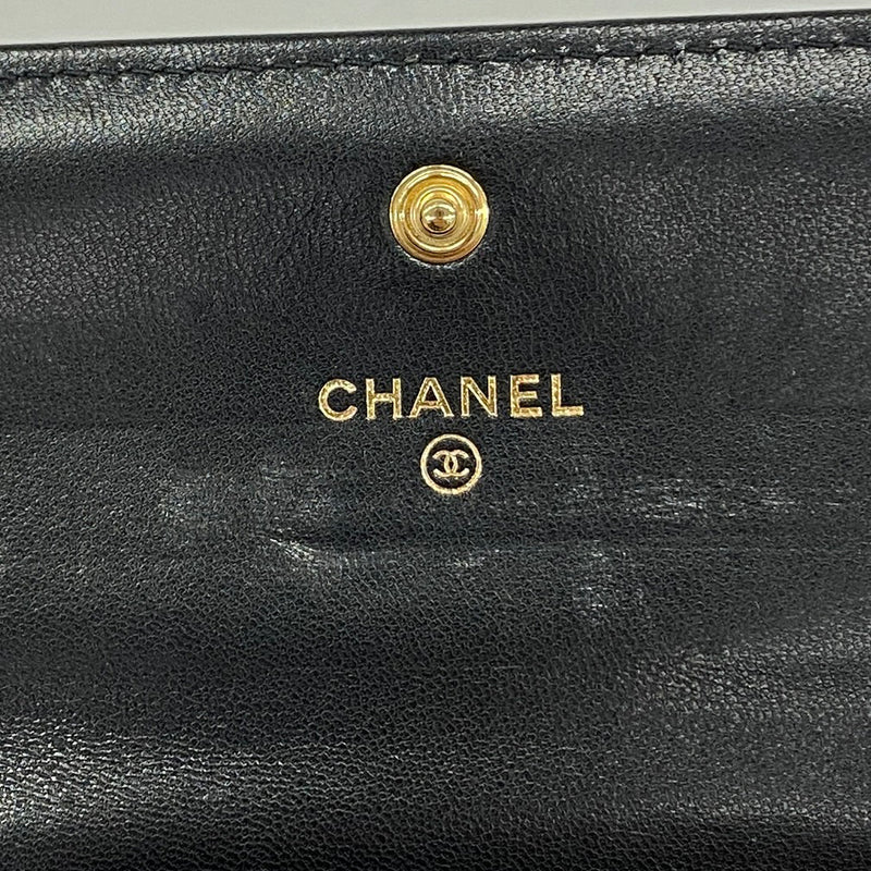 【6ia0448】シャネル 財布 シャネル19 ラムスキン ブラック ゴールド金具【中古】レディース
